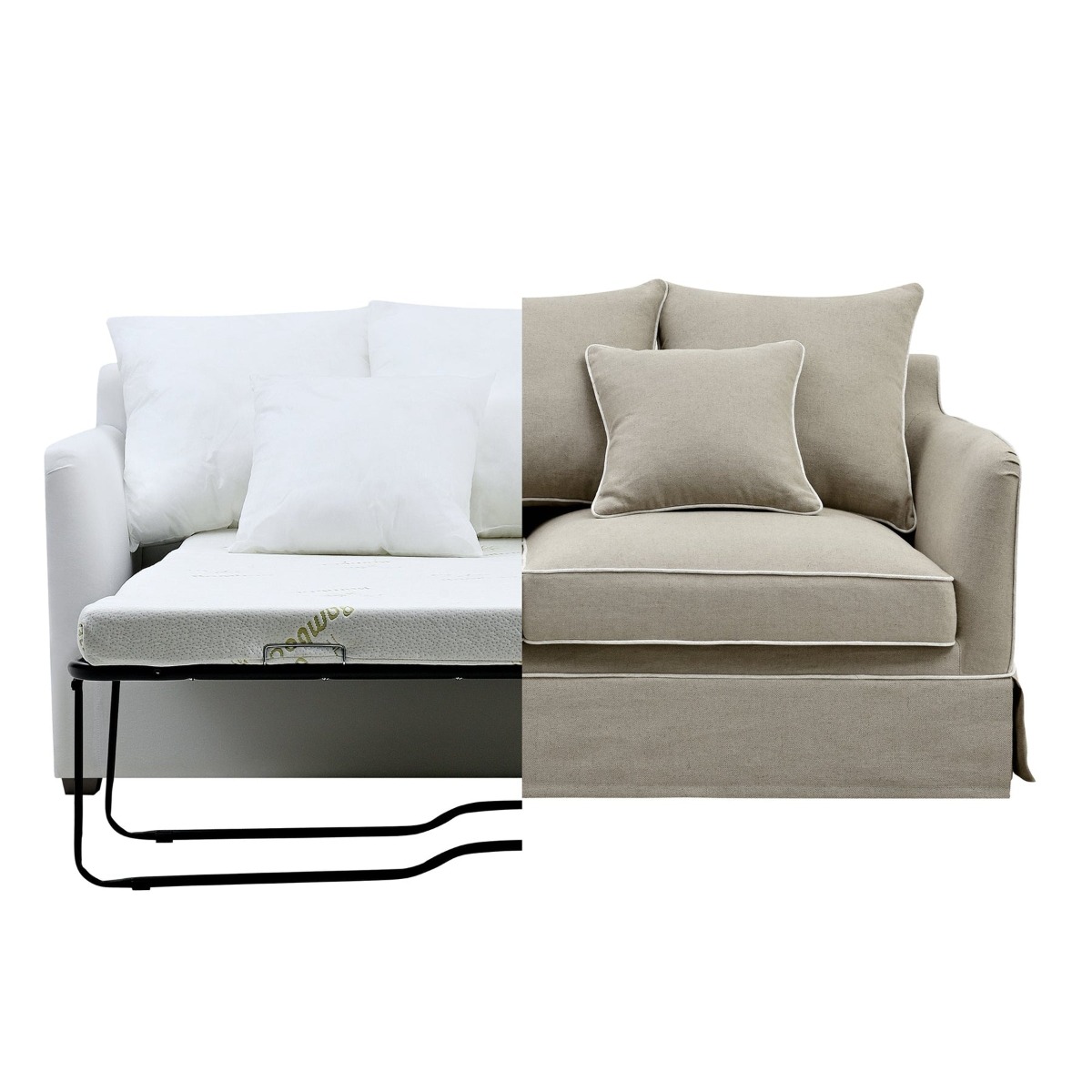 Noosa Hamptons 2.5 Seat Sofa Bed Natural with White Piping, L 190 D 91 H 80cm (RRP $3849) - Image 2