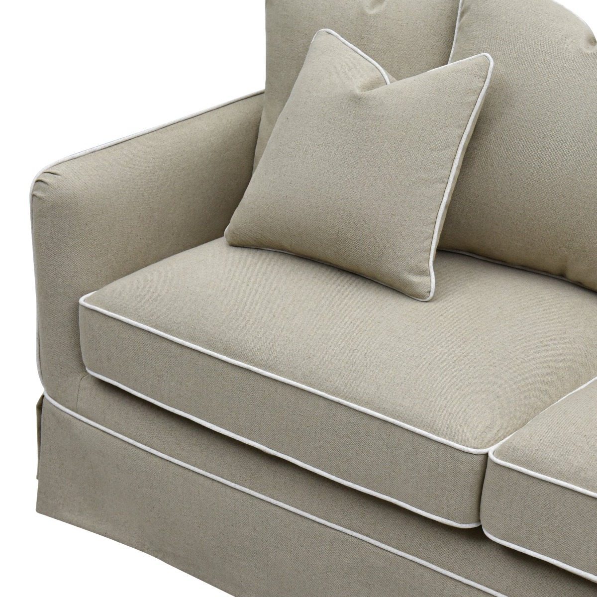 Slip Cover Only - Noosa Hamptons 2.5 Seat Sofa Natural W/White Piping, W 63cm D 14cm H 43cm (RRP $849) - Image 4