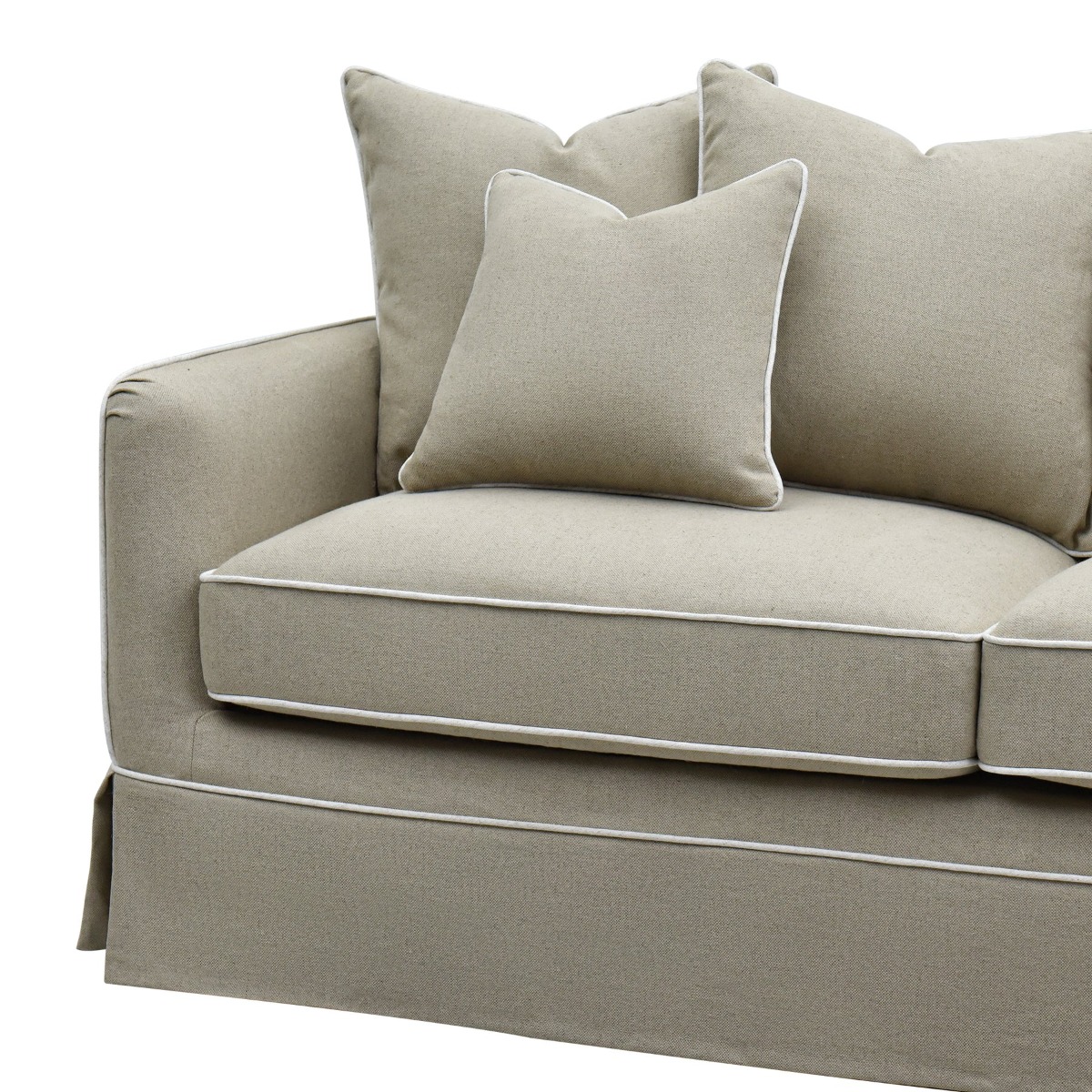 Slip Cover Only - Noosa Hamptons 2.5 Seat Sofa Natural W/White Piping, W 63cm D 14cm H 43cm (RRP $849) - Image 3