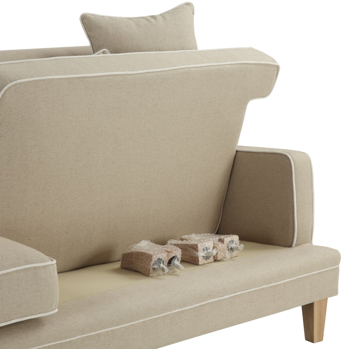 Bondi Hamptons 3 Seat Sofa Natural/White Piping, W 215cm D 95cm H 94cm (RRP $2499) - Image 5