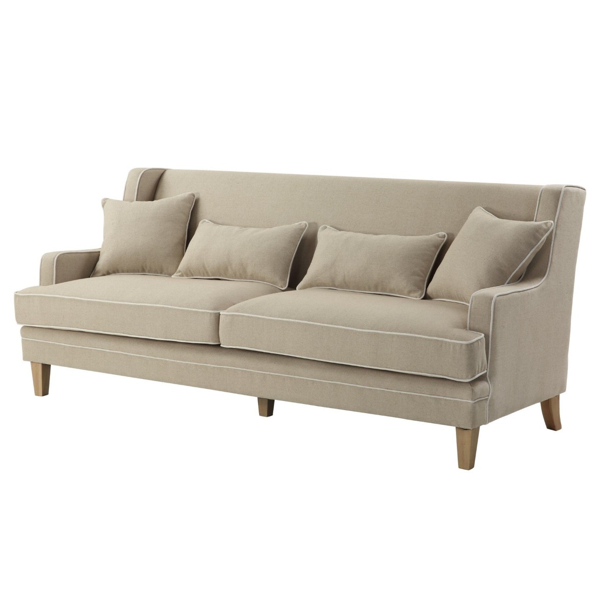 Bondi Hamptons 3 Seat Sofa Natural/White Piping, W 215cm D 95cm H 94cm (RRP $2499) - Image 11