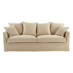 Noosa Hamptons 3 Seat Sofa Beige Linen Blend, W 221cm D 91cm H 80cm (RRP $3299)