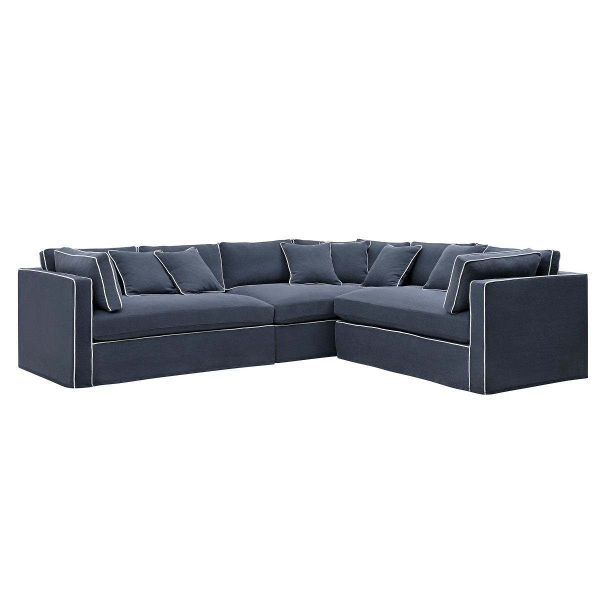 Marbella Modular Sofa Navy W/White Piping Left, W 300 D 250 H 85cm (RRP $6149) - Image 9