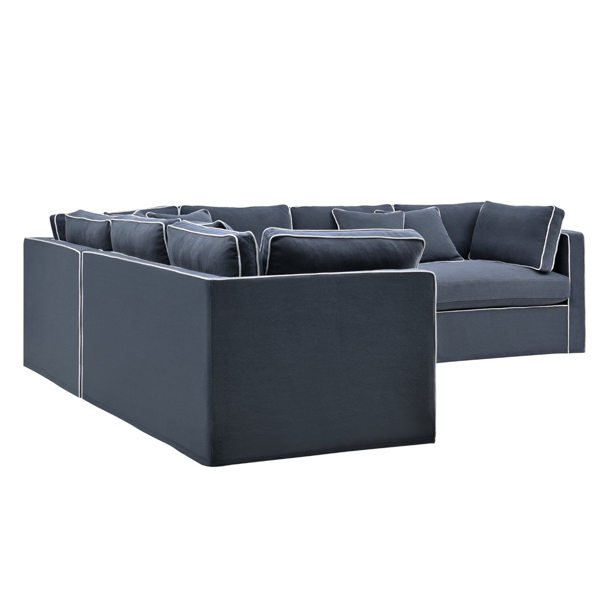 Marbella Modular Sofa Navy W/White Piping Right, W 300 D 250 H 85cm (RRP $6149) - Image 4