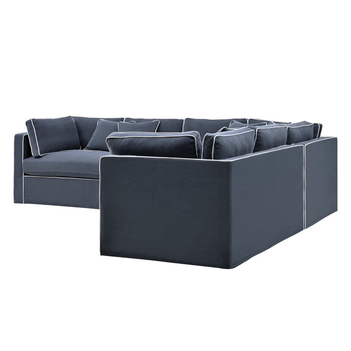 Marbella Modular Sofa Navy W/White Piping Left, W 300 D 250 H 85cm (RRP $6149) - Image 7