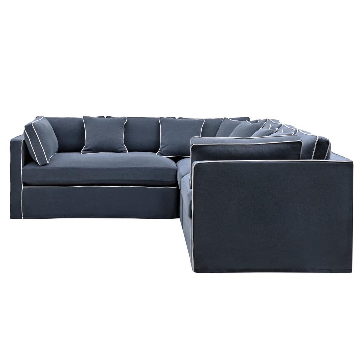 Marbella Modular Sofa Navy W/White Piping Right, W 300 D 250 H 85cm (RRP $6149) - Image 3