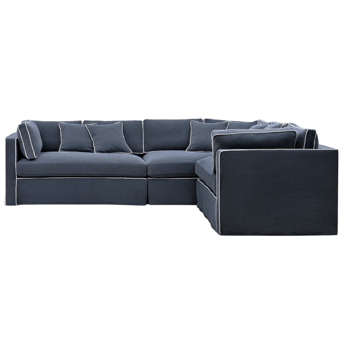 Marbella Modular Sofa Navy W/White Piping Right, W 300 D 250 H 85cm (RRP $6149) - Image 2
