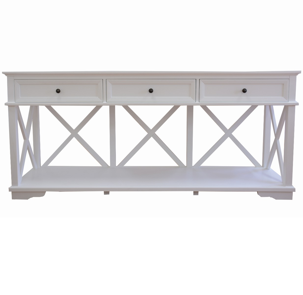 "Emily" Hamptons Style Timber Console Table 3 Drawer White, 190cmL x 50cmD x 85cmH - Image 6