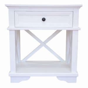 "Emily" Hamptons Style Timber 1 Drawer Bedside Table White, 60cmL x 40cmD x 65cmH