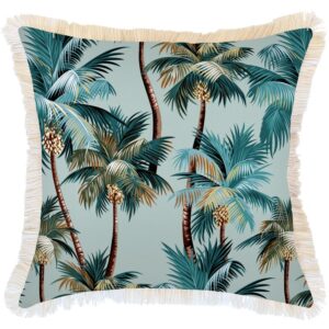 Outdoor Cushion Coastal Fringe Palm Trees Seafoam 60cm x 60cm