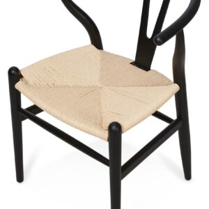 "Wishbone" Hamptons Style Beechwood Chair in Black with Natural Rope (RRP $449)