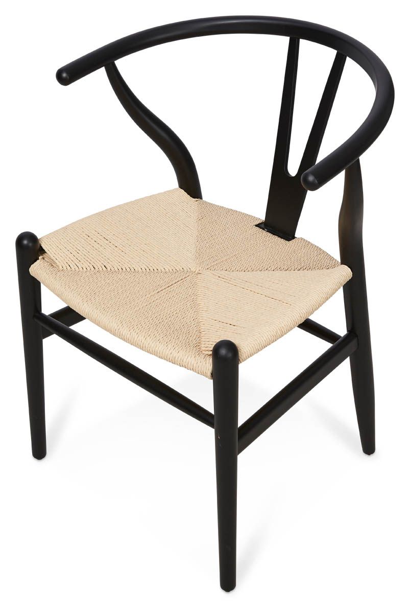 "Wishbone" Hamptons Style Beechwood Chair in Black with Natural Rope (RRP $449)