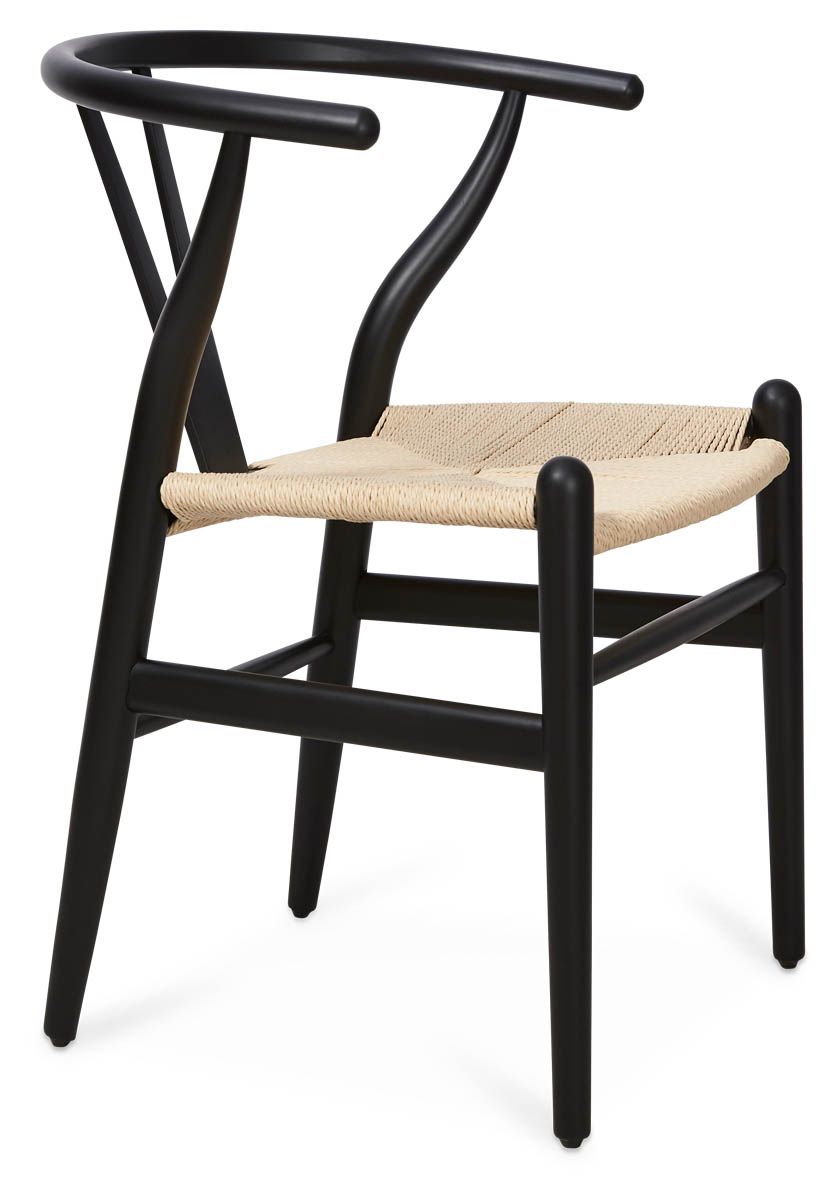 "Wishbone" Hamptons Style Beechwood Chair in Black with Natural Rope (RRP $449) - Image 2