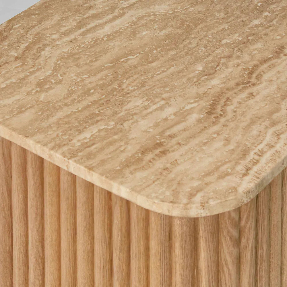 Travertine Oak Side Table Natural, W 45cm x D 45cm x H 50cm (RRP $595) - Image 3
