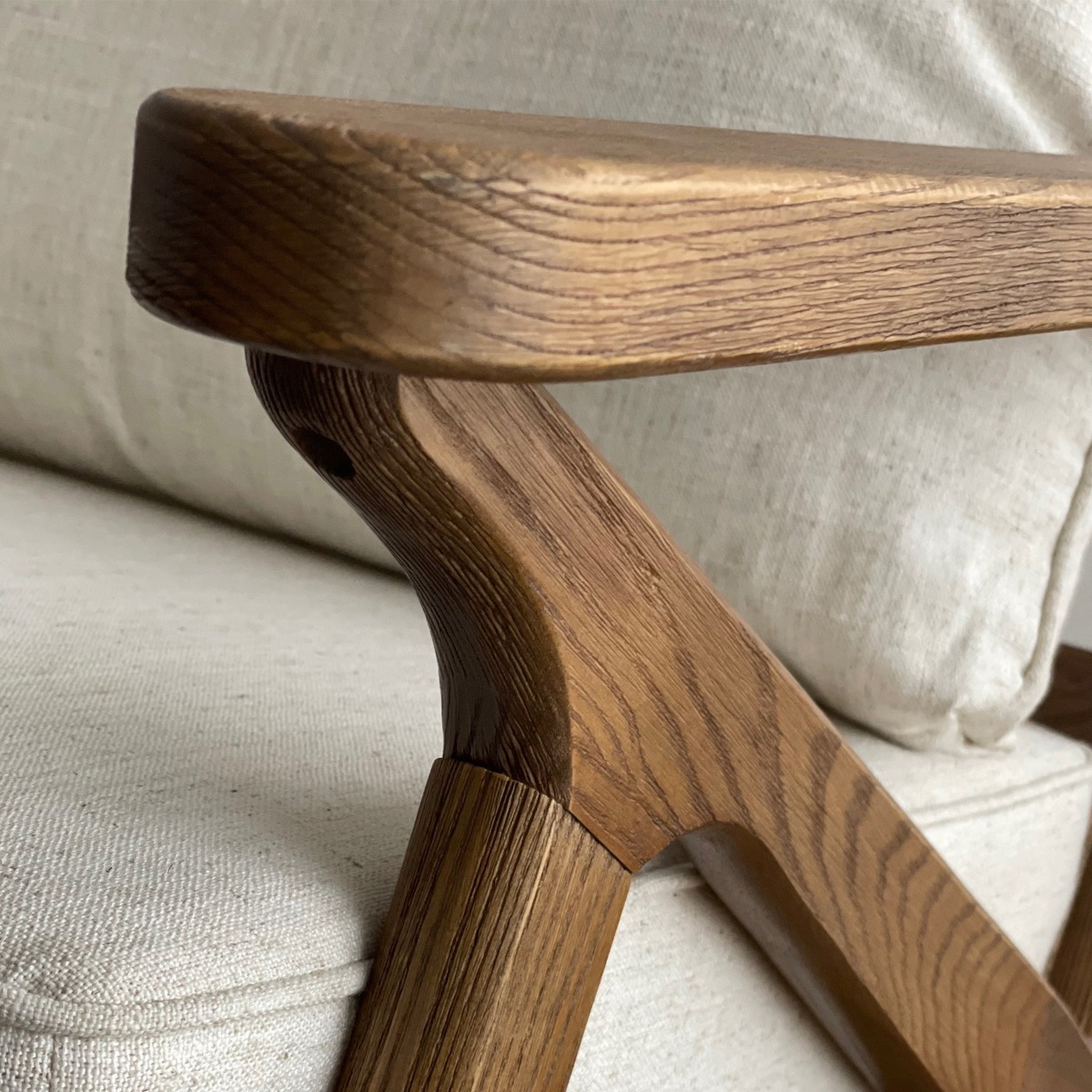 Ash Wood Timber Chair W/Natural Cushions Linen Blend Brown/White, W 69.5cm D 84.5cm H 80cm (RRP $739) - Image 6