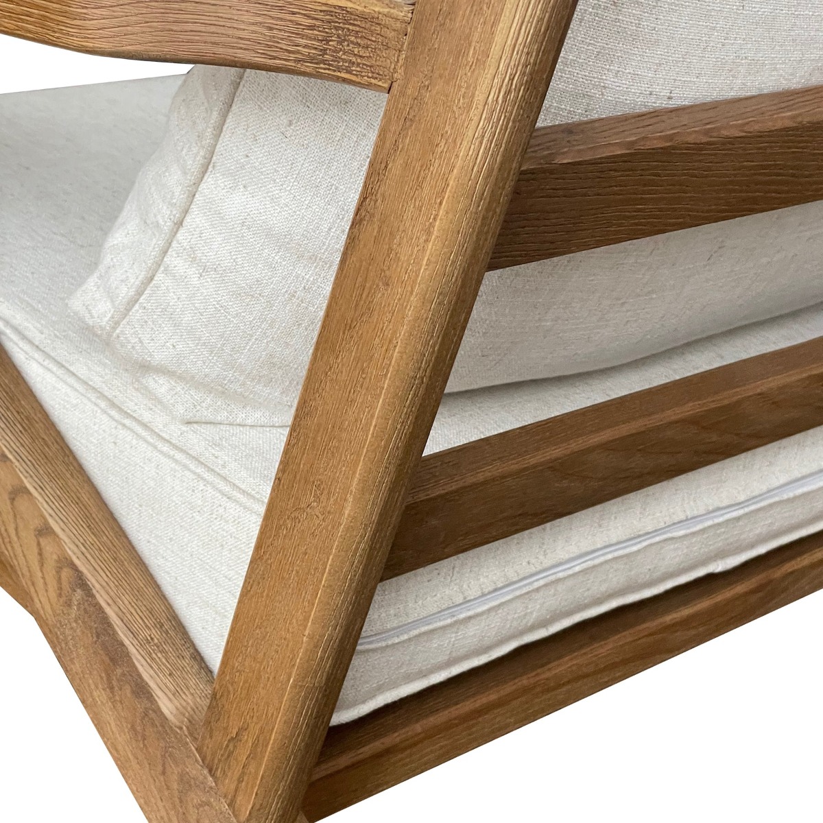 Ash Wood Timber Chair W/Natural Cushions Linen Blend Brown/White, W 69.5cm D 84.5cm H 80cm (RRP $739) - Image 10
