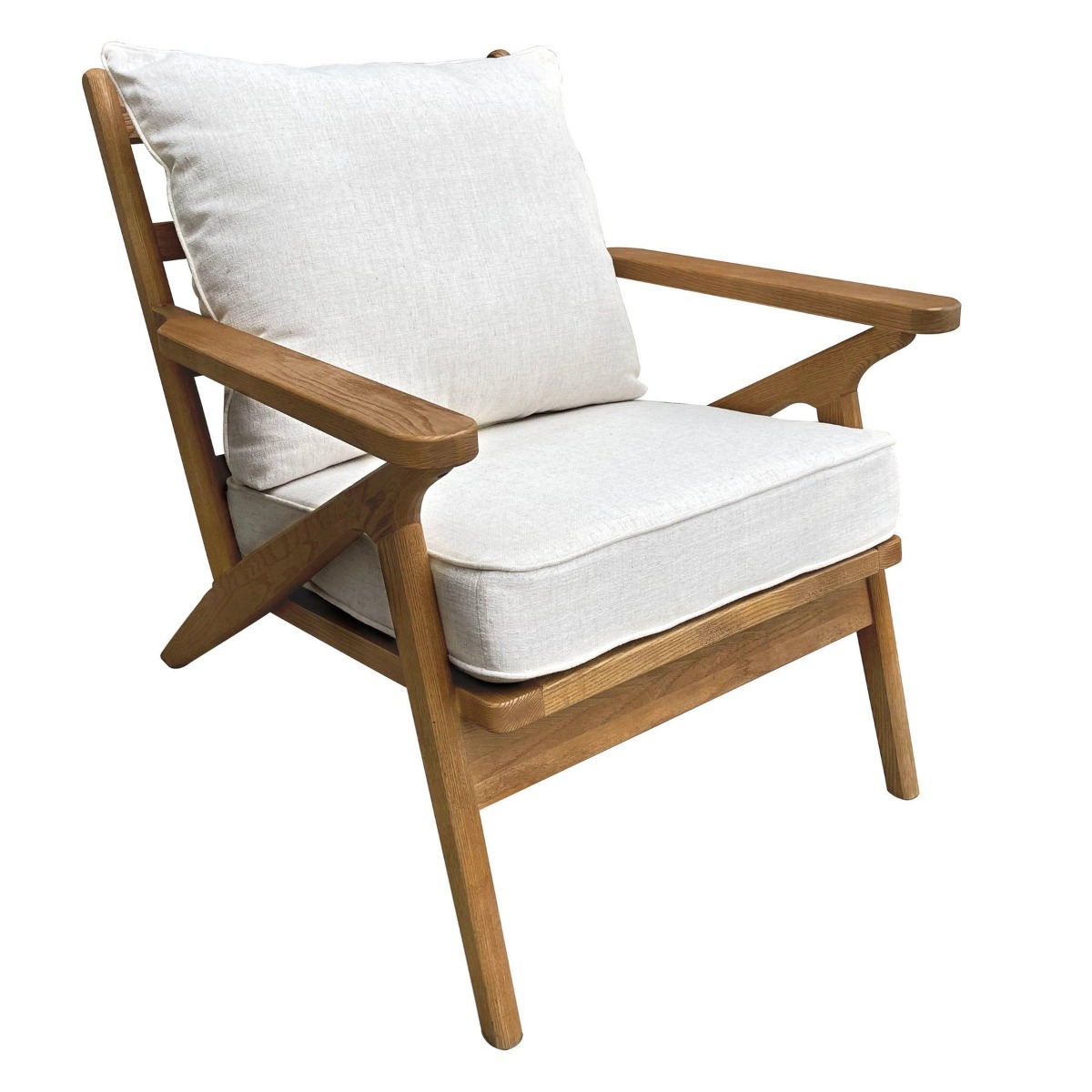 Ash Wood Timber Chair W/Natural Cushions Linen Blend Brown/White, W 69.5cm D 84.5cm H 80cm (RRP $739) - Image 3