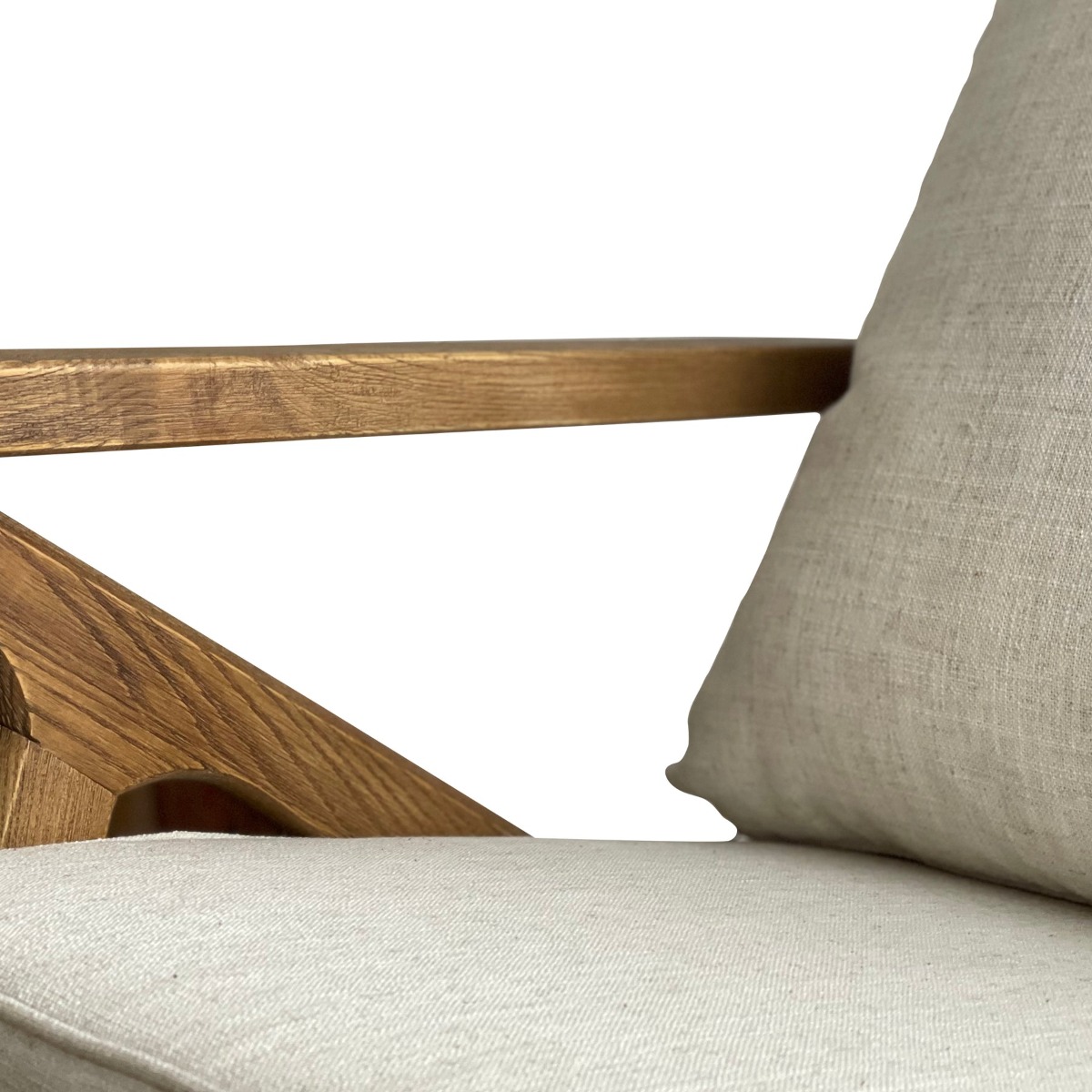 Ash Wood Timber Chair W/Natural Cushions Linen Blend Brown/White, W 69.5cm D 84.5cm H 80cm (RRP $739) - Image 5