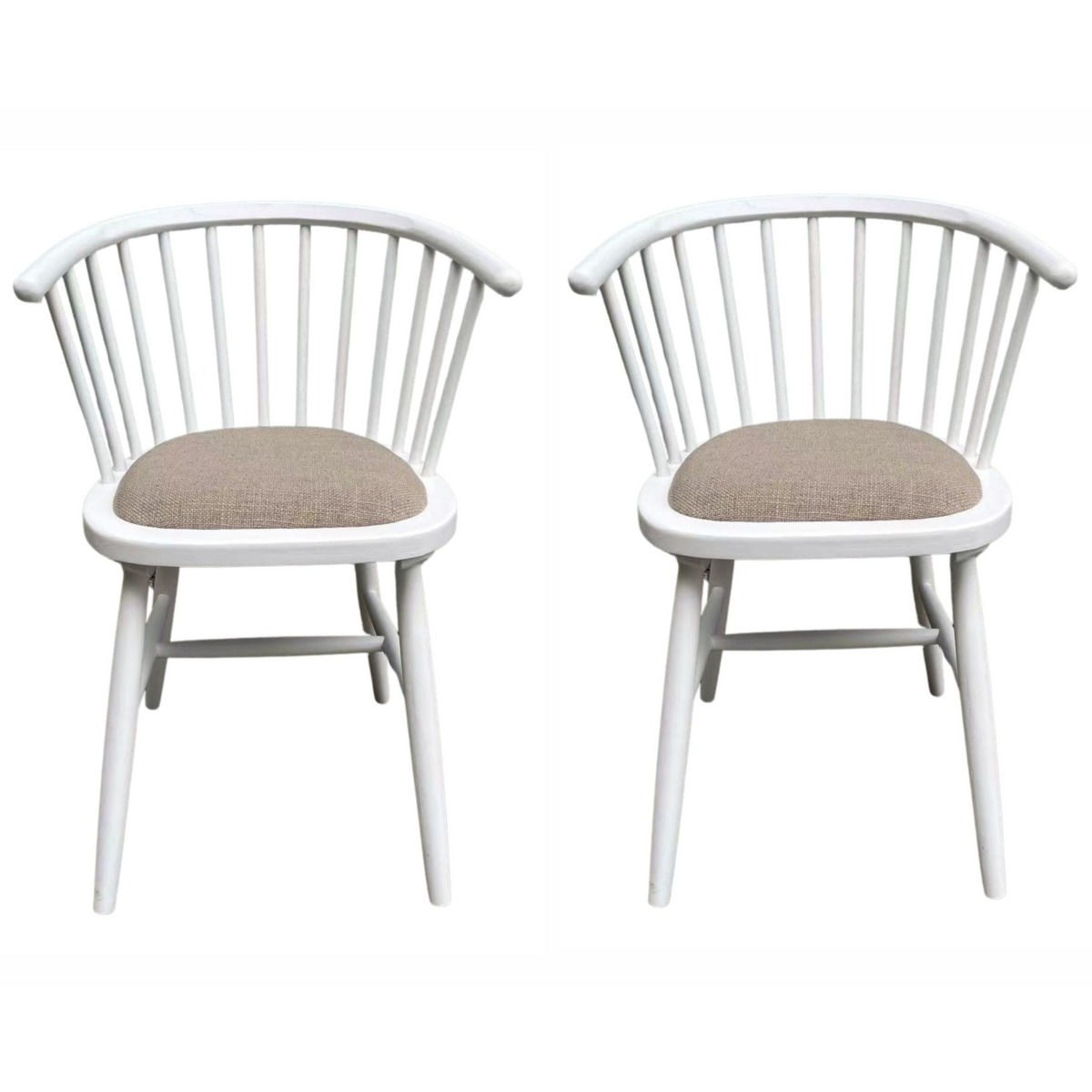 Round Curved Strip Back Elm Wood Dining Chair White Light Grey, W 56cm D 50cm H 80cm (RRP $369) - Image 7