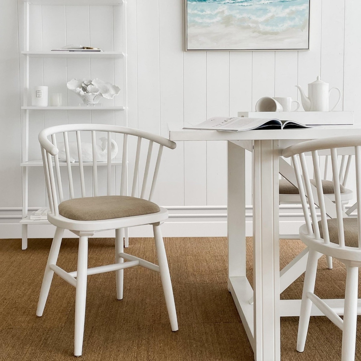 Round Curved Strip Back Elm Wood Dining Chair White Light Grey, W 56cm D 50cm H 80cm (RRP $369) - Image 2