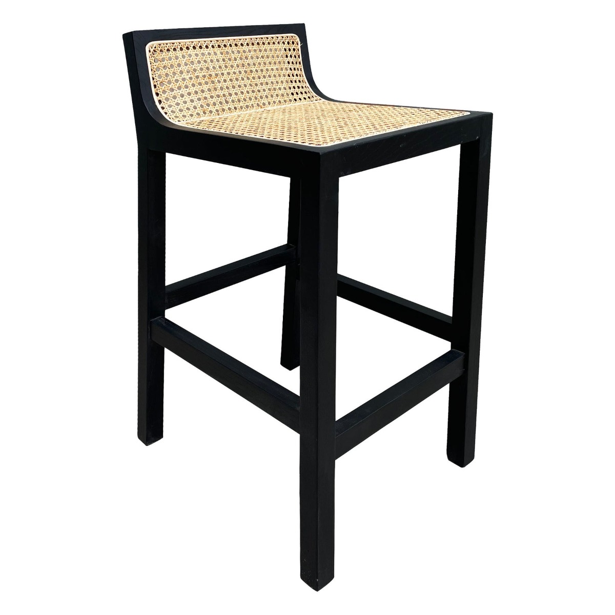 Amalfi Elm Wood and Rattan Barstool Black, W 40cm D 48.5cm H 80cm (RRP $339) - Image 2