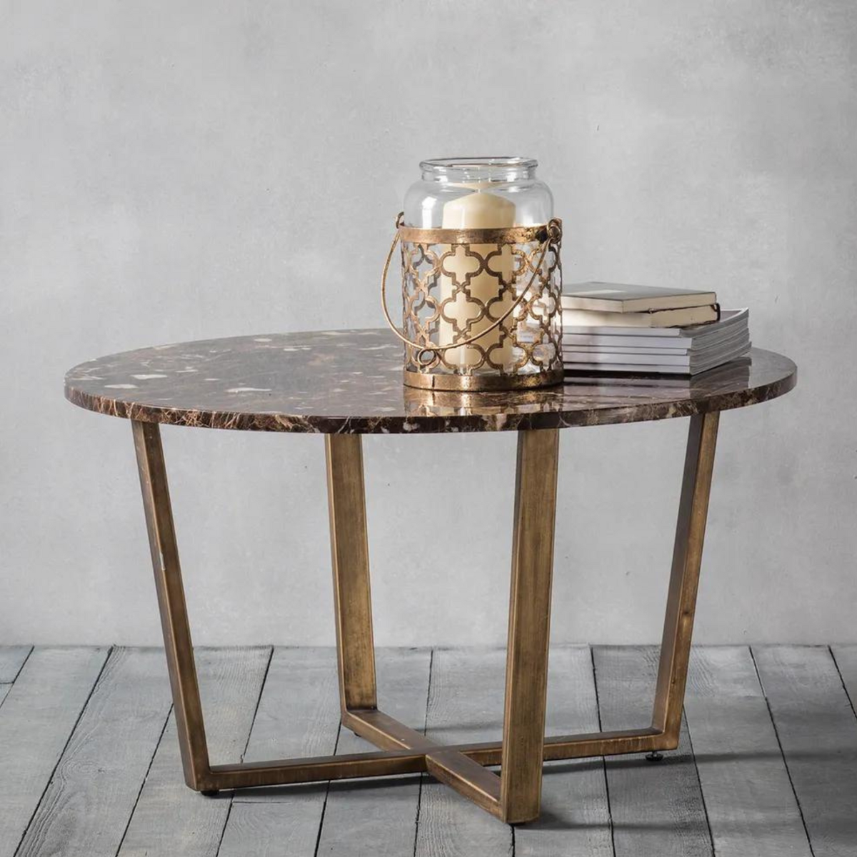 Emperor Round Coffee Table Marble Bronze, W 80cm x D 80cm x H 45cm (RRP $1,999) - Image 2