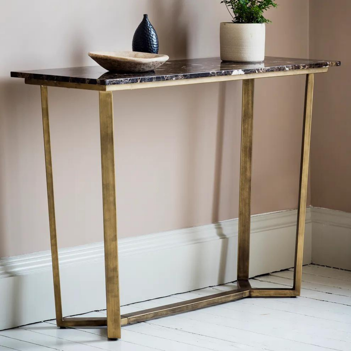 Emperor Console Table Marble Bronze, W 110cm x D 40cm x H 80cm (RRP $1799) - Image 2