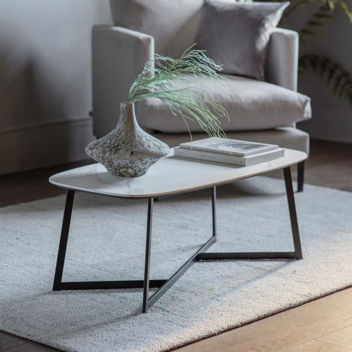 Finsbury Coffee Table White Marble, W 100cm x D 50cm x H 38cm (RRP $349) - Image 2