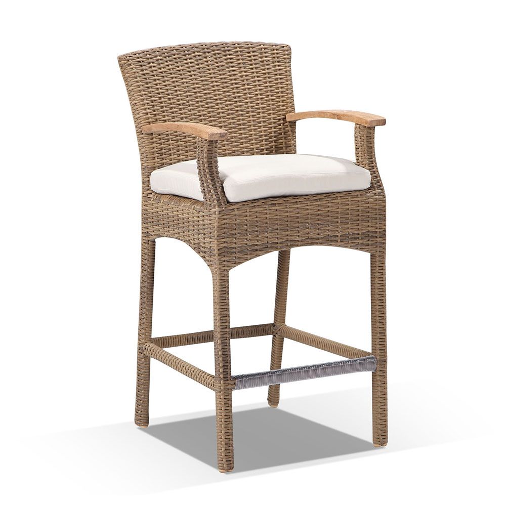 "Mosman" Hamptons Style Teak Top 4 Seater Bar Setting with 4 Wicker Stools - Image 2
