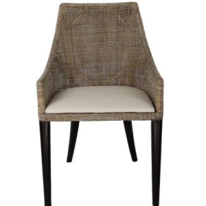 "Coral Bay" Resort Style Rattan Dining Chair Greywash, Black Timber Legs (RRP $449)