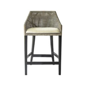 "Coral Bay" Resort Style Rattan Kitchen Counter Barstool Greywash, Black Timber Legs (RRP $499)