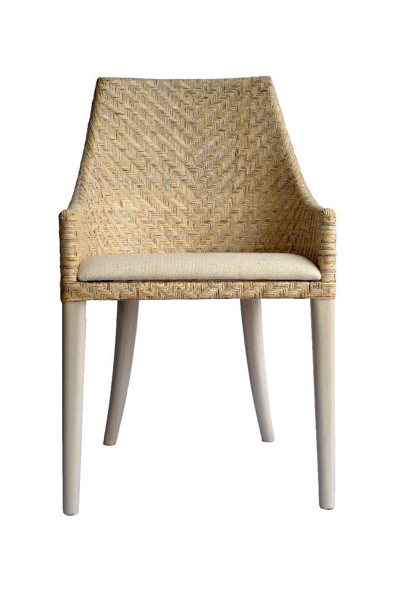 "Raffles" Resort Style Whitewash Rattan Dining Chair, Whitewash Timber Legs (RRP $499) - Image 2