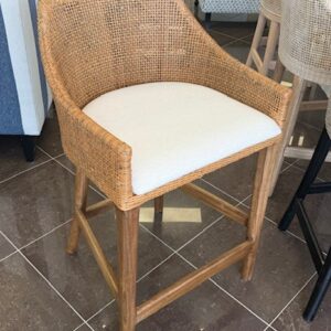 "Coral Bay" Hampton Style Rattan Kitchen Counter Barstool Mango Teak, Timber Legs (RRP $499)
