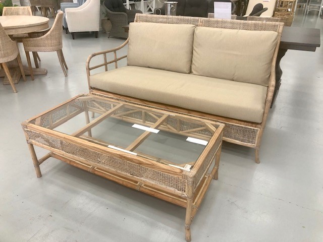 FLOORSTOCK CLEARANCE SALE "Havana" Hamptons Style Alfresco Rattan & Wicker Lounge Setting with Coffee Table, Greywash (RRP $2499) - Image 2