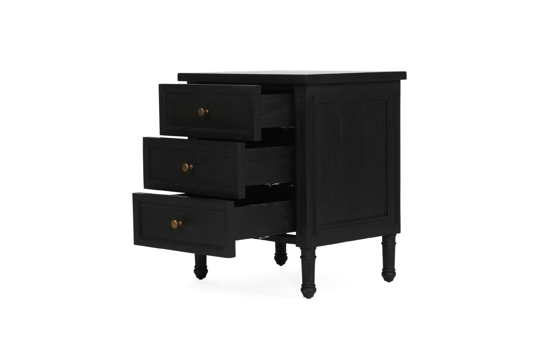 Hamilton Bedside Table 3 Drawer Black, Width 57cm x Depth 45cm x Height 67cm - Image 4