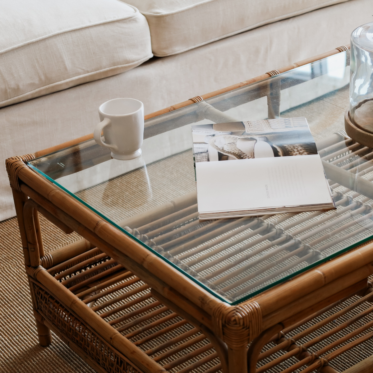 Havana Rattan Hamptons Coffee Table W Glass Top Natural, W 140cm D 75cm H 45cm (RRP $1,499) - Image 2
