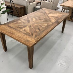 "Hayman" Resort Style Hardwood Timber Parquetry Dining Table, Vintage Finish, 220x110x77cm (RRP $2999)