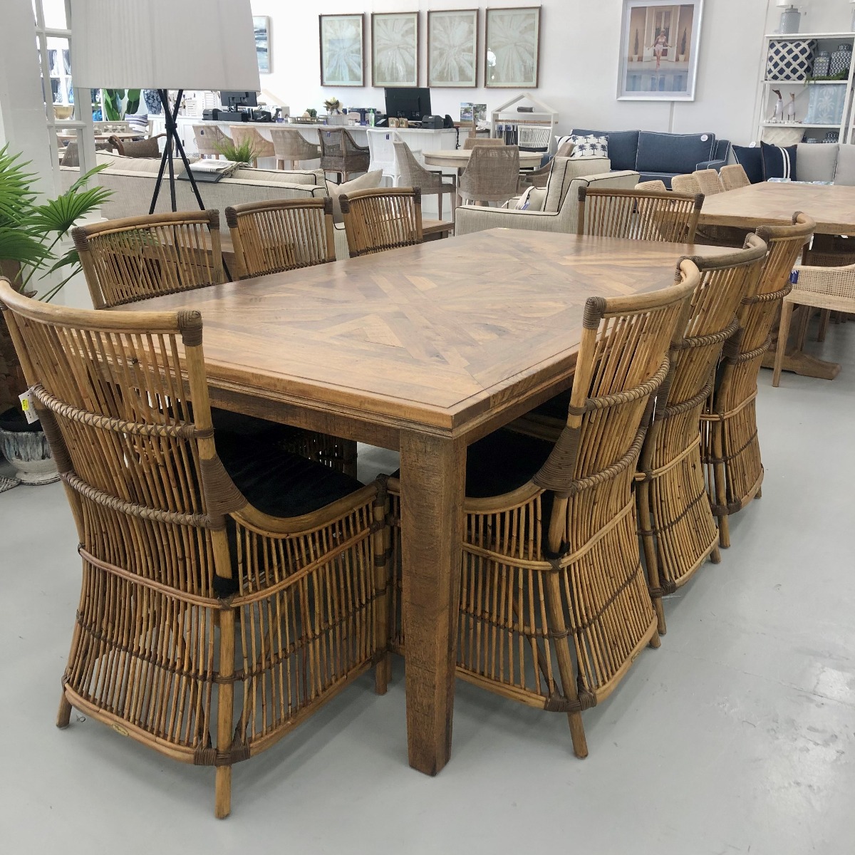 "Hayman" Resort Style Parquetry Hardwood Timber 9 Piece Dining Package, Vintage Finish, 220x110x77cm (RRP $5999) - Image 2