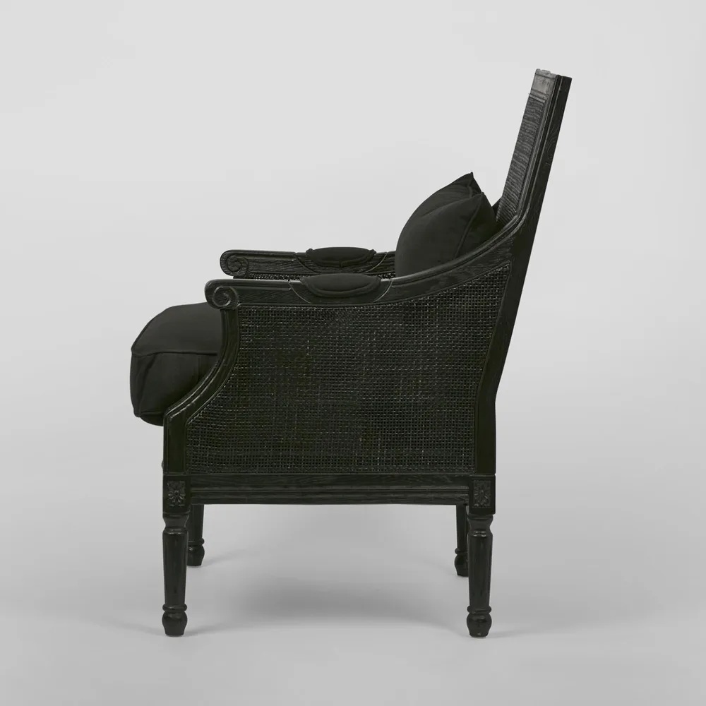 Hicks Oak & Rattan Armchair Black, W 68cm D 68cm H 95cm (RRP $1699) - Image 5