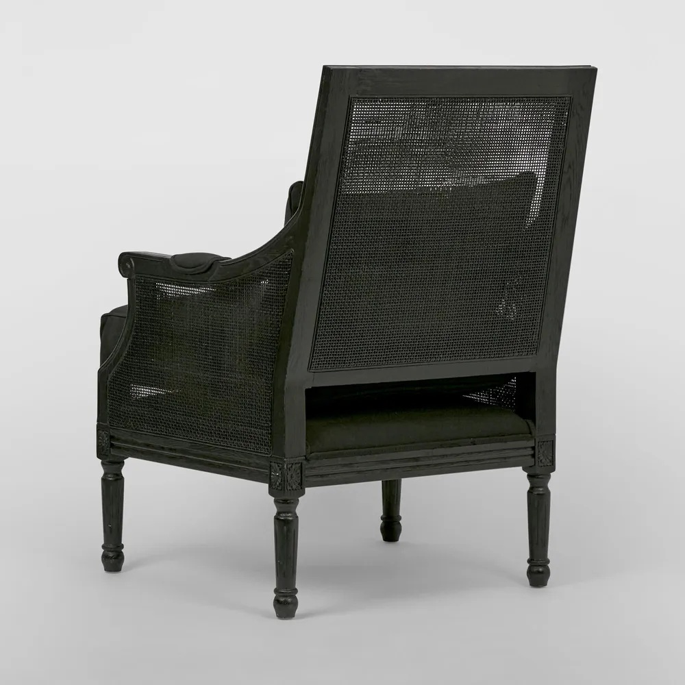 Hicks Oak & Rattan Armchair Black, W 68cm D 68cm H 95cm (RRP $1699) - Image 3