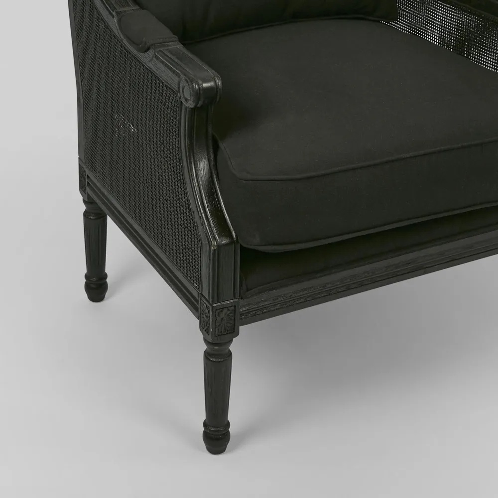 Hicks Oak & Rattan Armchair Black, W 68cm D 68cm H 95cm (RRP $1699) - Image 2