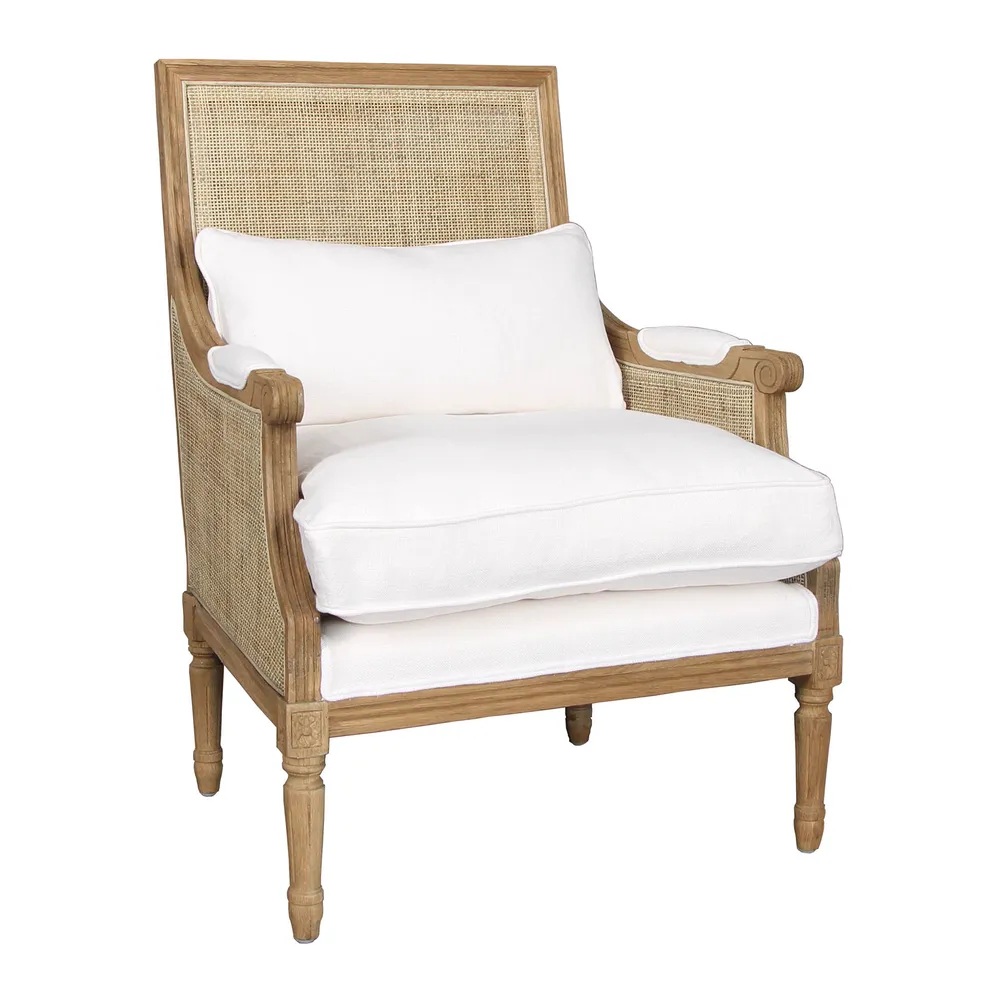 Hicks Oak & Rattan Armchair Natural White Cushion, W 68cm D 68cm H 95cm (RRP $1699) - Image 2