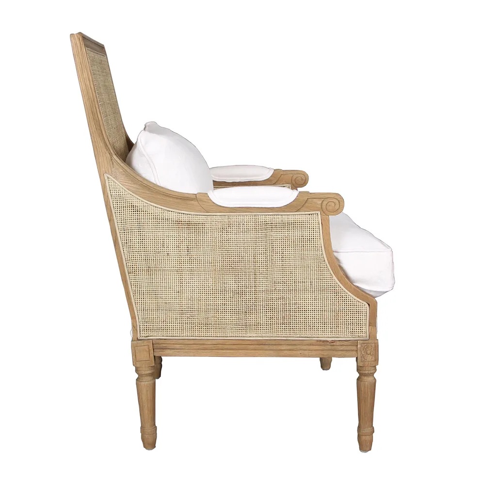 Hicks Oak & Rattan Armchair Natural White Cushion, W 68cm D 68cm H 95cm (RRP $1699) - Image 3