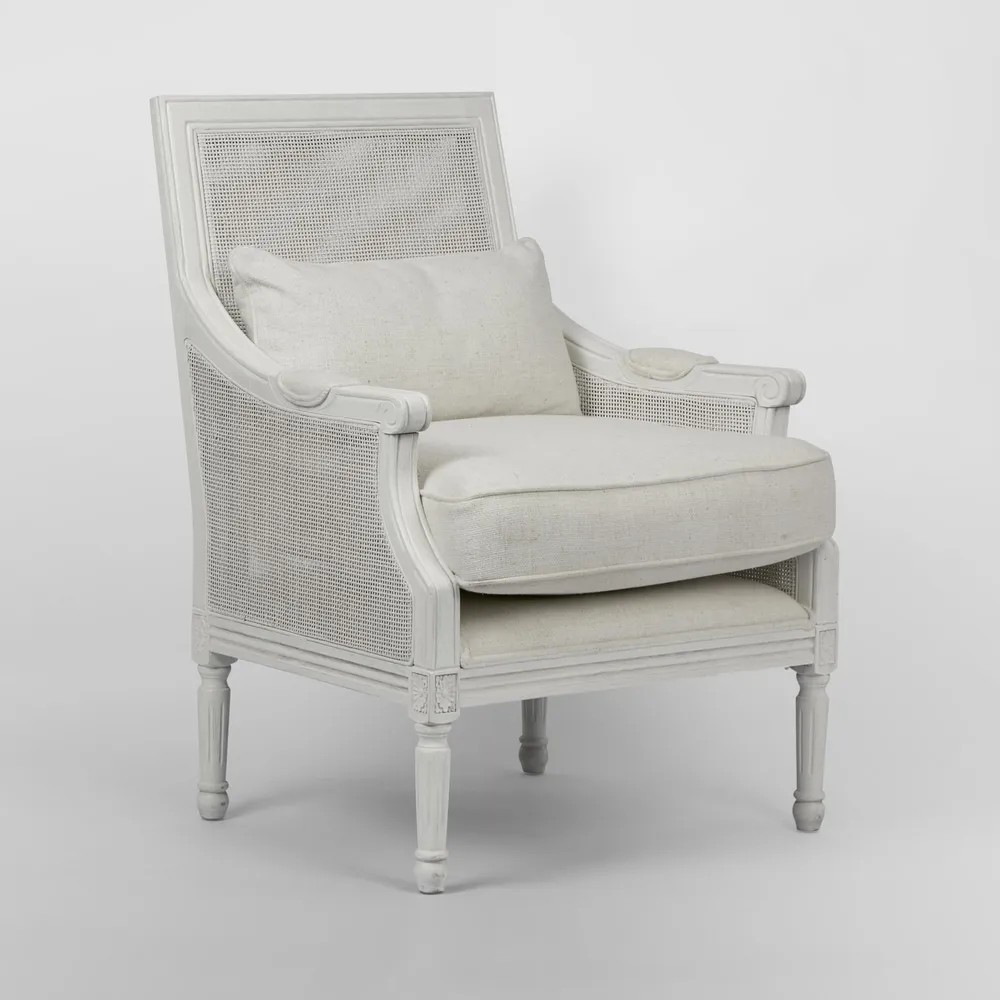Hicks Oak & Rattan Armchair White, W 68cm D 68cm H 95cm (RRP $1699) - Image 4
