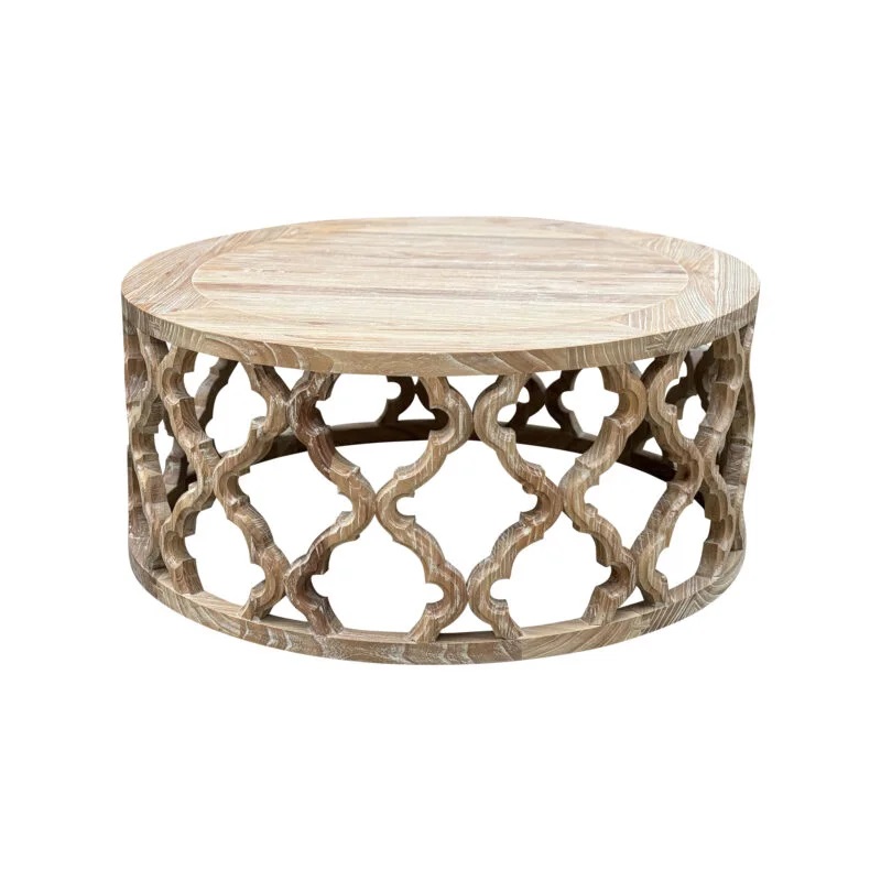 "Sienna" Hamptons Style Recycled Timber Round Coffee Table, Whitewashed Elm 92cm DIA x 40cmH (RRP $1499) - Image 3