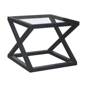 "Mirage" Hamptons Style Solid Oak Timber Glass Top Side Table, Rustic Black ($799)