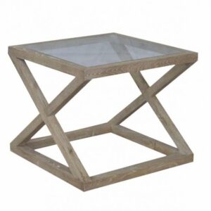"Mirage" Hamptons Style Solid Oak Timber Glass Top Side Table, Whitewashed Oak (RRP $799)
