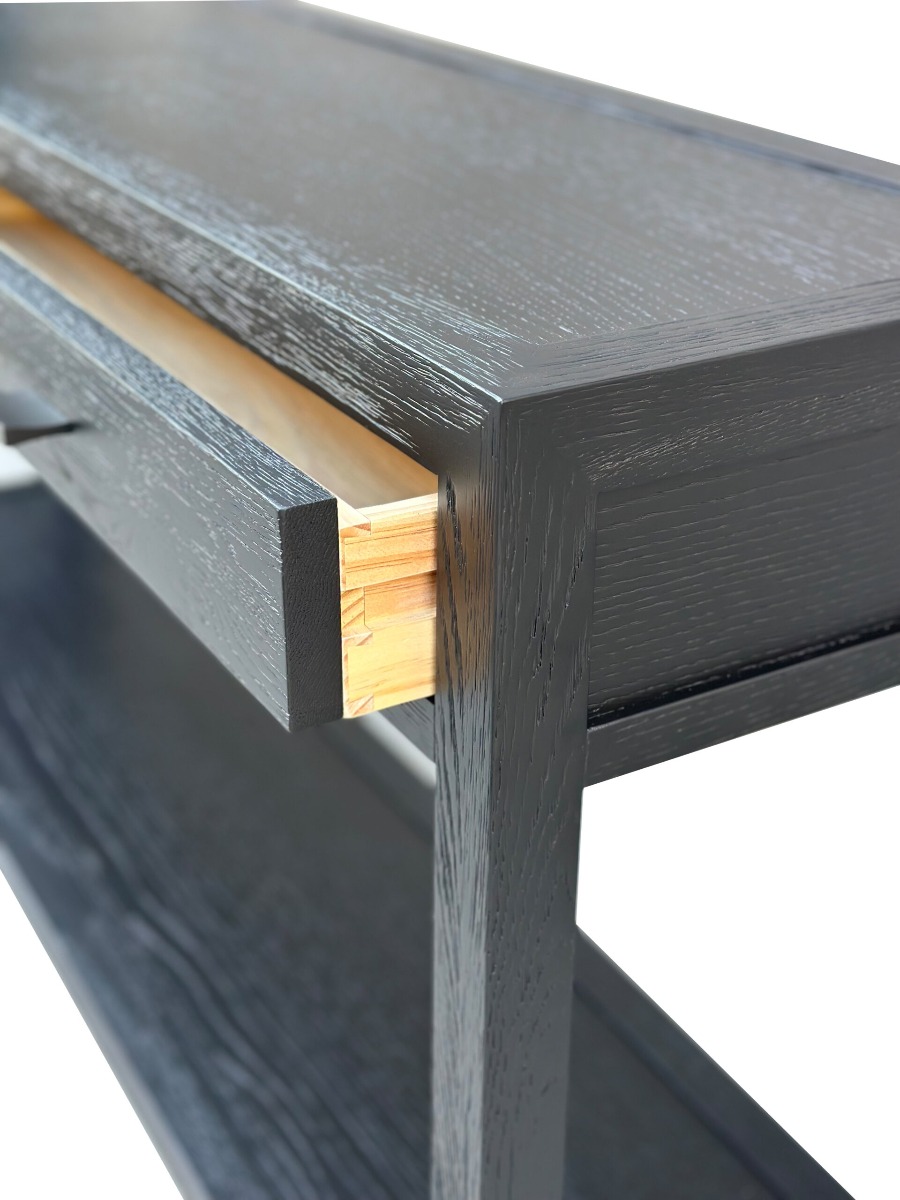 French Contemporary Console Table Black Oak, 150 × 35 × 80 cm (RRP $1699) - Image 2