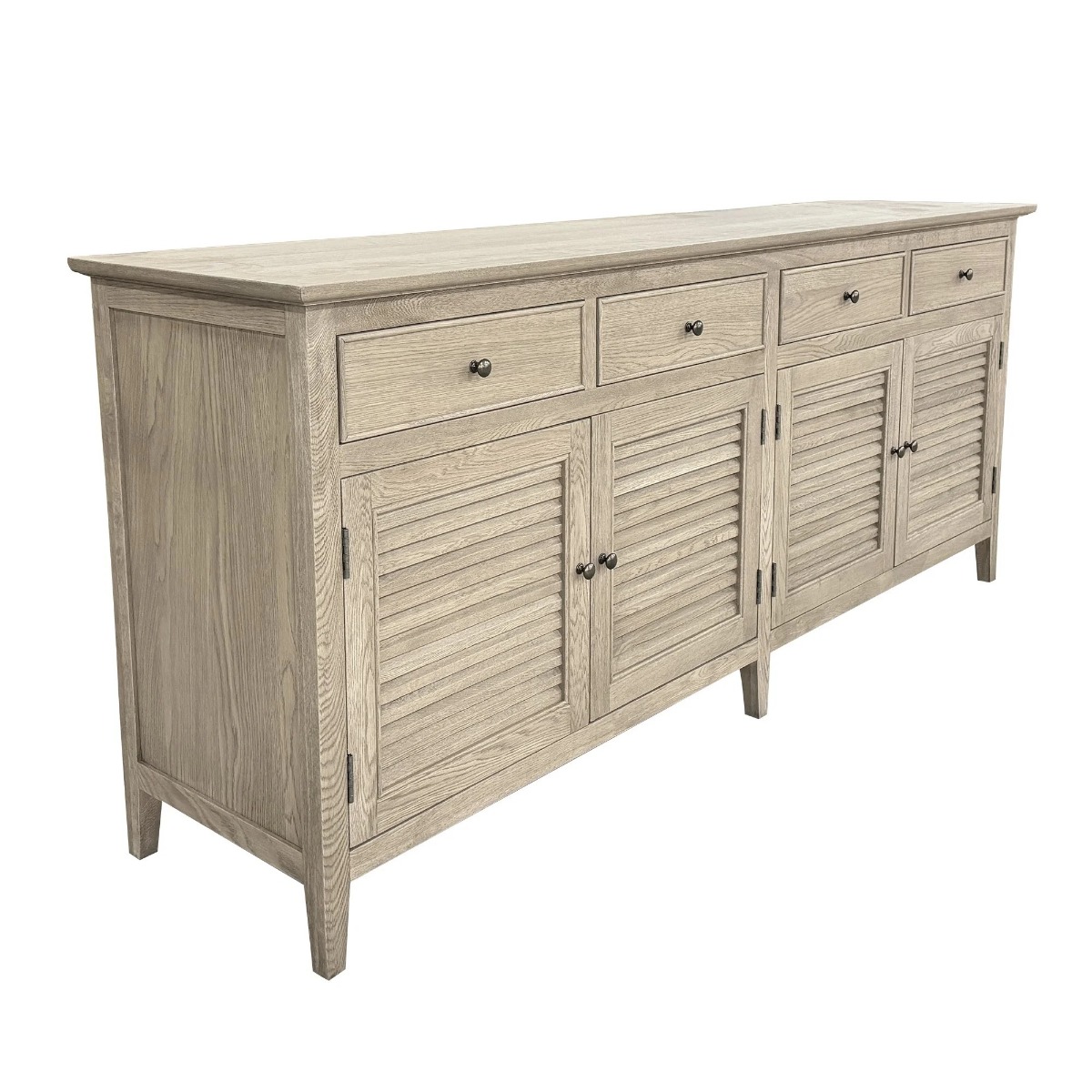 "Plantation" Hamptons Style 4 Door Buffet Sideboard Weathered Oak, 200cm x 48cm x 85cmH (RRP $3699) - Image 2