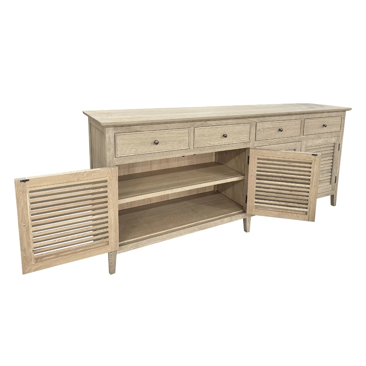 "Plantation" Hamptons Style 4 Door Buffet Sideboard Weathered Oak, 200cm x 48cm x 85cmH (RRP $3699) - Image 3
